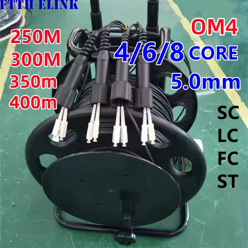 

OM4 Armored Patch Cord 250M300M 4 Core 6 Core 8 Core 5mm with PCD380 Drum 4C 6C 8C SC LC FC ST Multimode 4 Fiber Optic Jumper