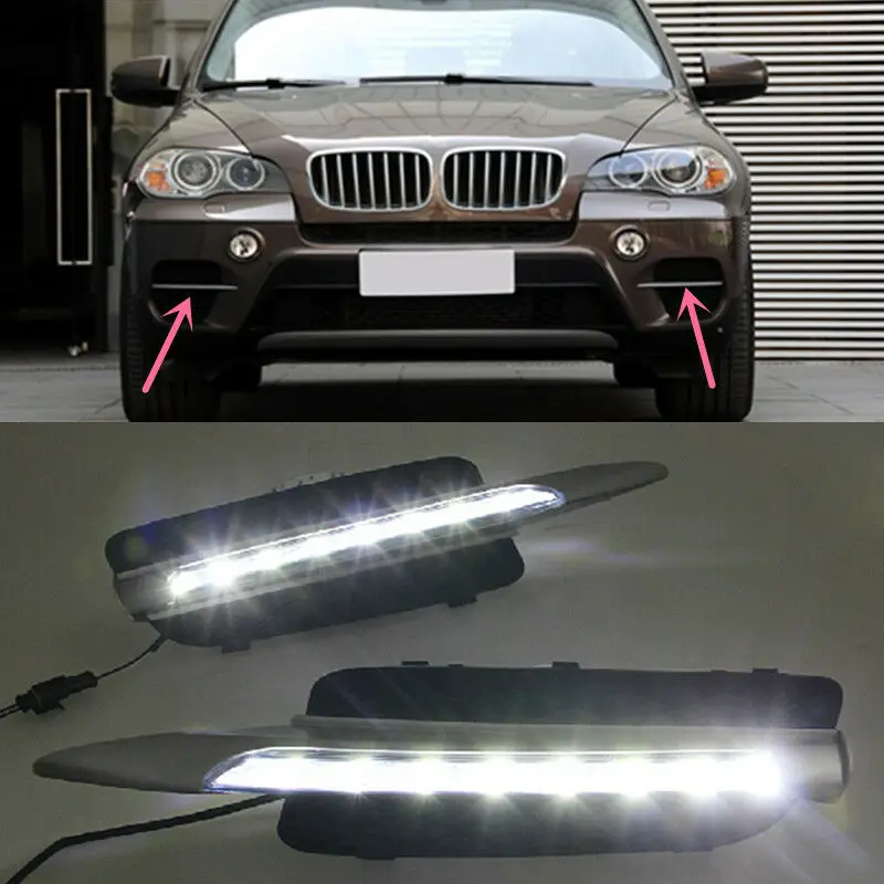 for BMW X5 2007-2010 White LED Daytime Running Lights DRL Front Fog Lamps