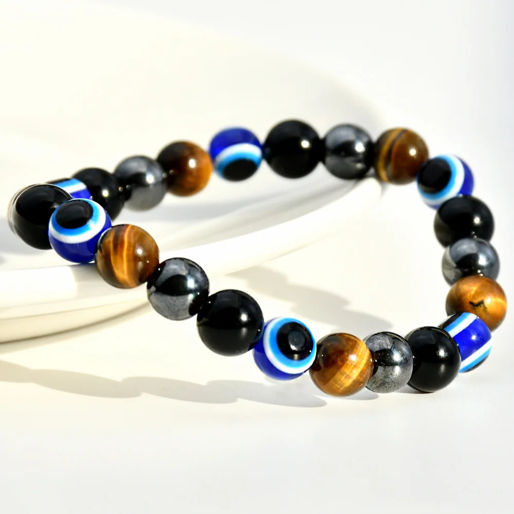 OAIITE High Quality Natural Stone Bracelets Attract Money Wealth Health Pulse Hematite Tiger Eye Bracelets for Men Women Gifts