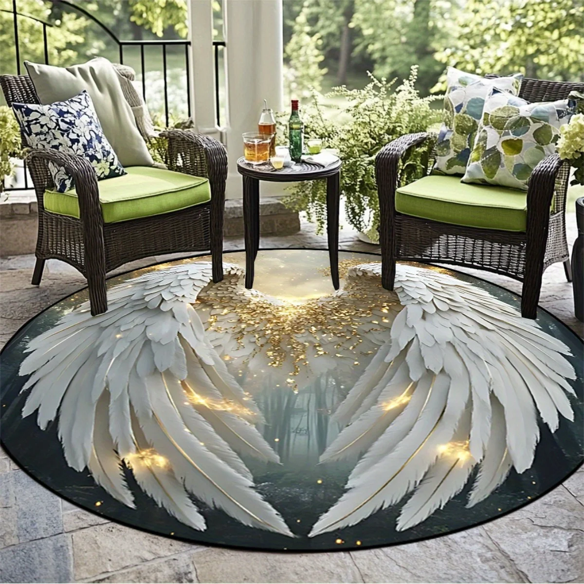 Tapis rond vintage avec ailes  - Printed Rug Abstract avis et prix