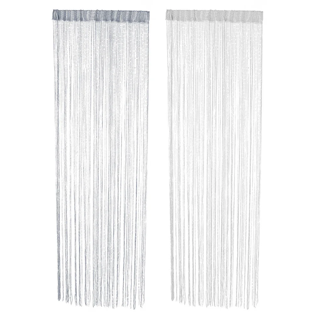 2pcs Silver Thread Curtains White Room Divider Tassel Curtains for Doorway String Panel Decor Home Party Wedding