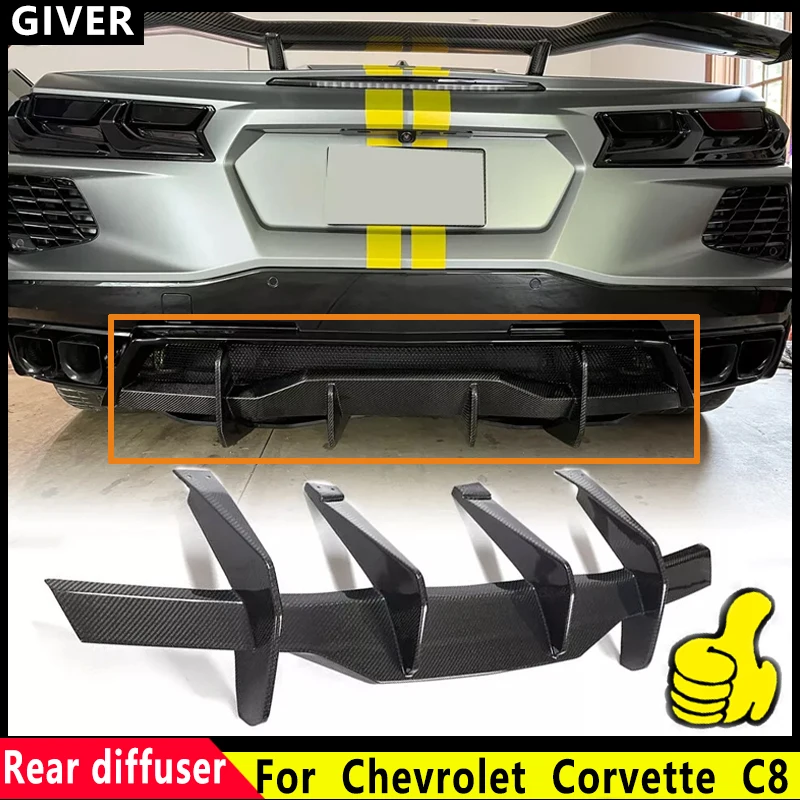 For Chevrolet Corvette C8 Stingray Real Carbon Fiber Rear Bumper Diffuser Lip  Rear Diffuser Spoiler Car Accessories