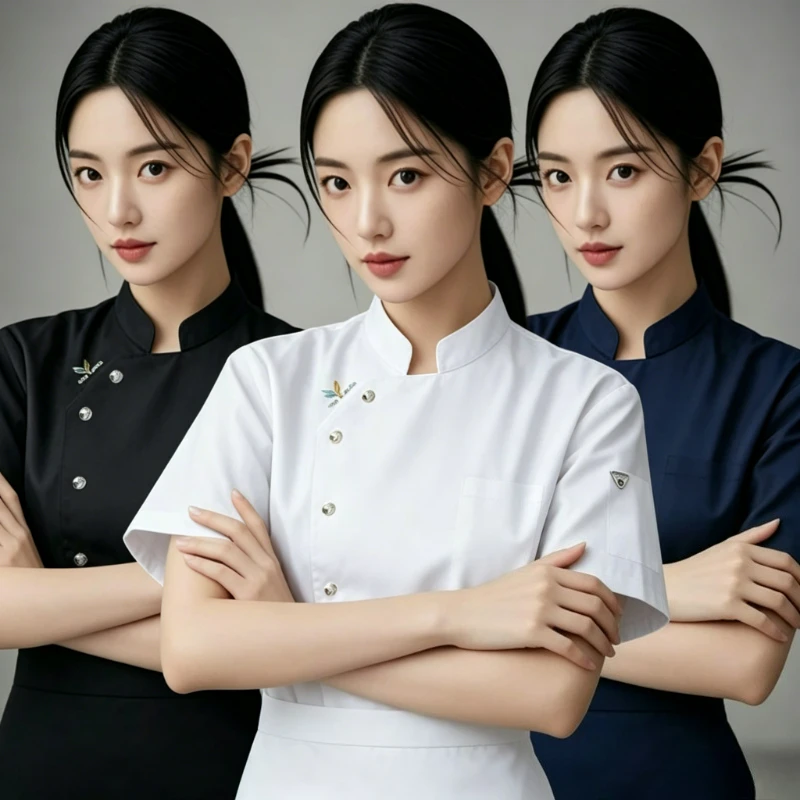 Chef Jacket for Women Short Sleeve Summer Lightweight Elegant Barber Pastryl Kitchen Waiter Uniform