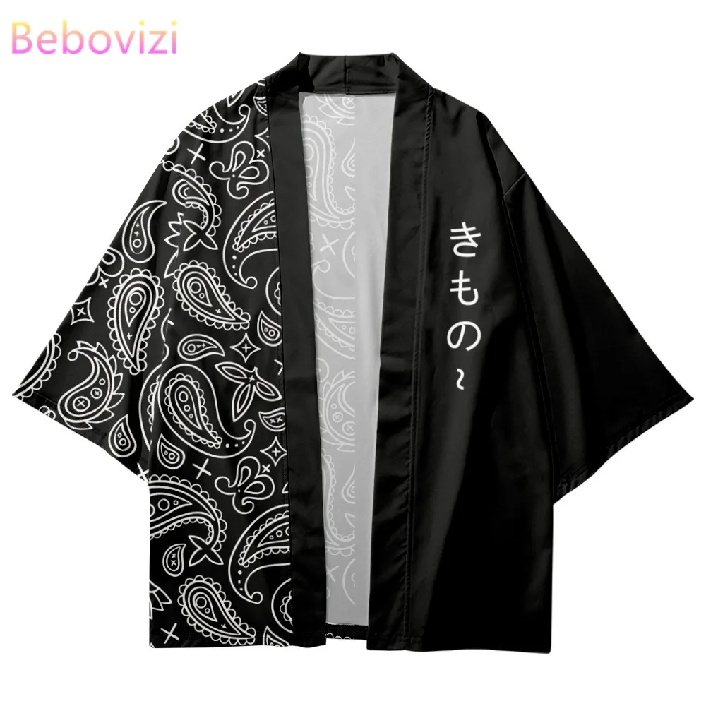 Japanese Style Traditional Cashew Flowers Print Kimono Men Women Yukata Cardigan Shirt Cosplay Haori Robe Samurai Asia Clothing