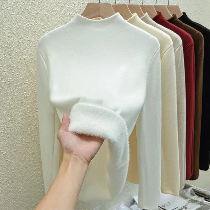 

New Long Sleeve Jumper Knitted Women Sweaters Women Winter Clothes Tops Fleece Bottoming Pullovers Sweater Turtleneck Woman