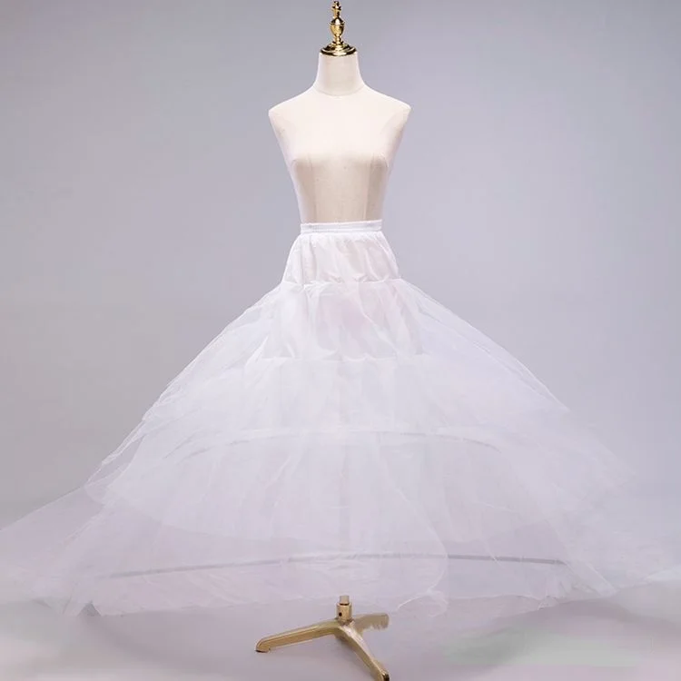 Gaun Pernikahan Pengantin Gaun Formal Rok Tutu Jaring Keras Ekor Besar Hiruk Pikuk Kain Pelapis Gaun Selip Pinggang Elastis Lolita