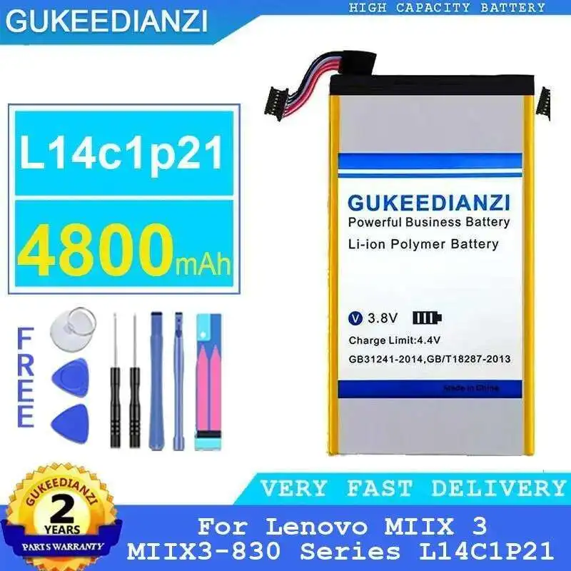 

4800Mah Tablet Battery For Lenovo Miix 3 MIIX3-830 Series L14C1P21 High Compatibility Long-Lasting