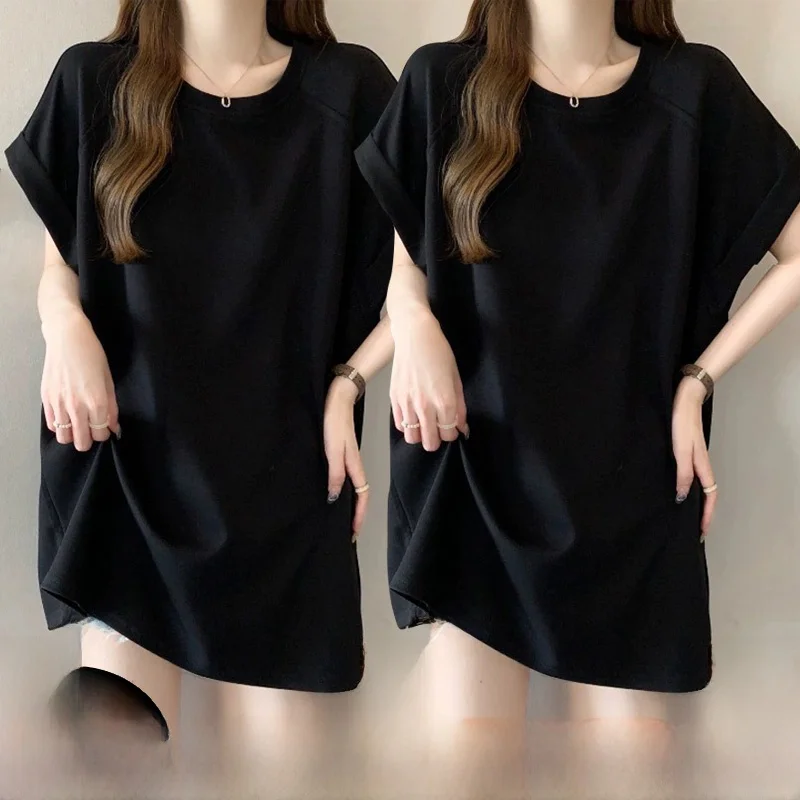 plus Size Women's T-Shirt Short Sleeve Loose Fit Slimming Summer New Style Korean Version Pure Color Moisture Wicking