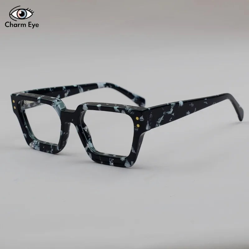 2025 جديد إمرأة أسود الأزهار الخشنة سميكة نظارات بمادة الخلات إطار موضة واسعة حافة الرجعية الرجال قصر النظر البصرية وصفة طبية النظارات #2