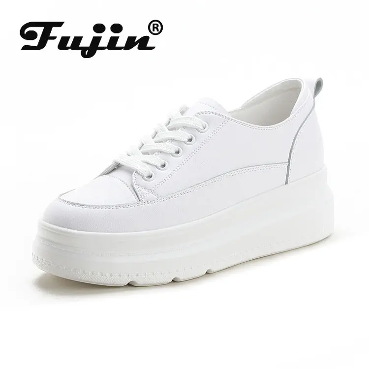 

Fujin 6cm Women Shoes Platform Flats White Genuine Leather Air Mesh Hollow Thick Sole Wedge Heel Zapatos Para Mujer