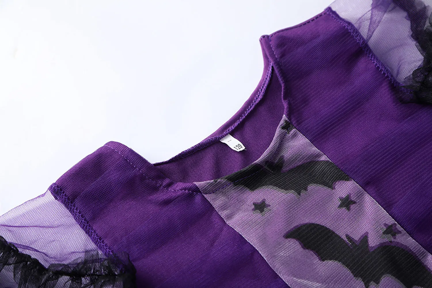 Girls Halloween Vampire Bat Costume Dress with Wings Mask Pumpkin Bucket Accessories Set Kids Purple Witch Cosplay Party Outfit view 4