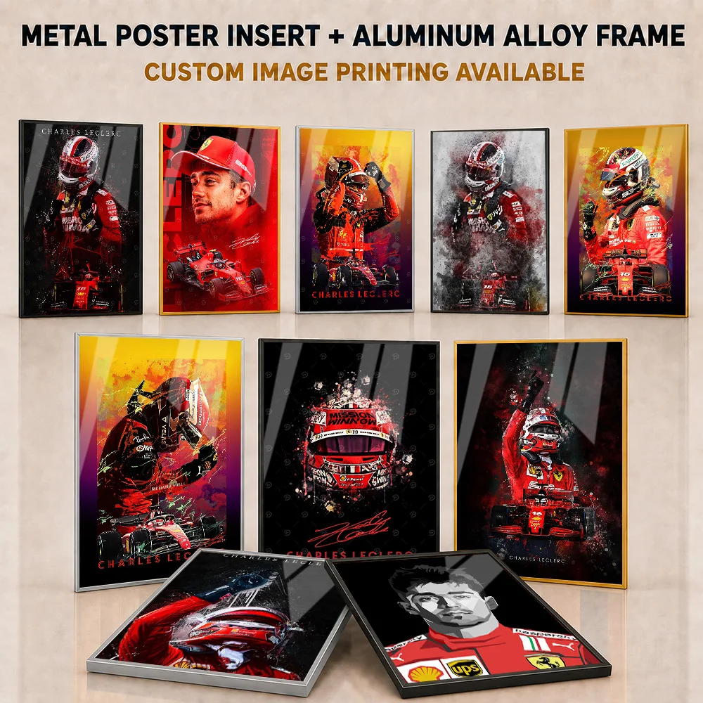 Charles Leclerc Framed Metal Print Customized Photo Dynamic Motorsport Portrait Style Wall Art For Sports Bar Collector Gift