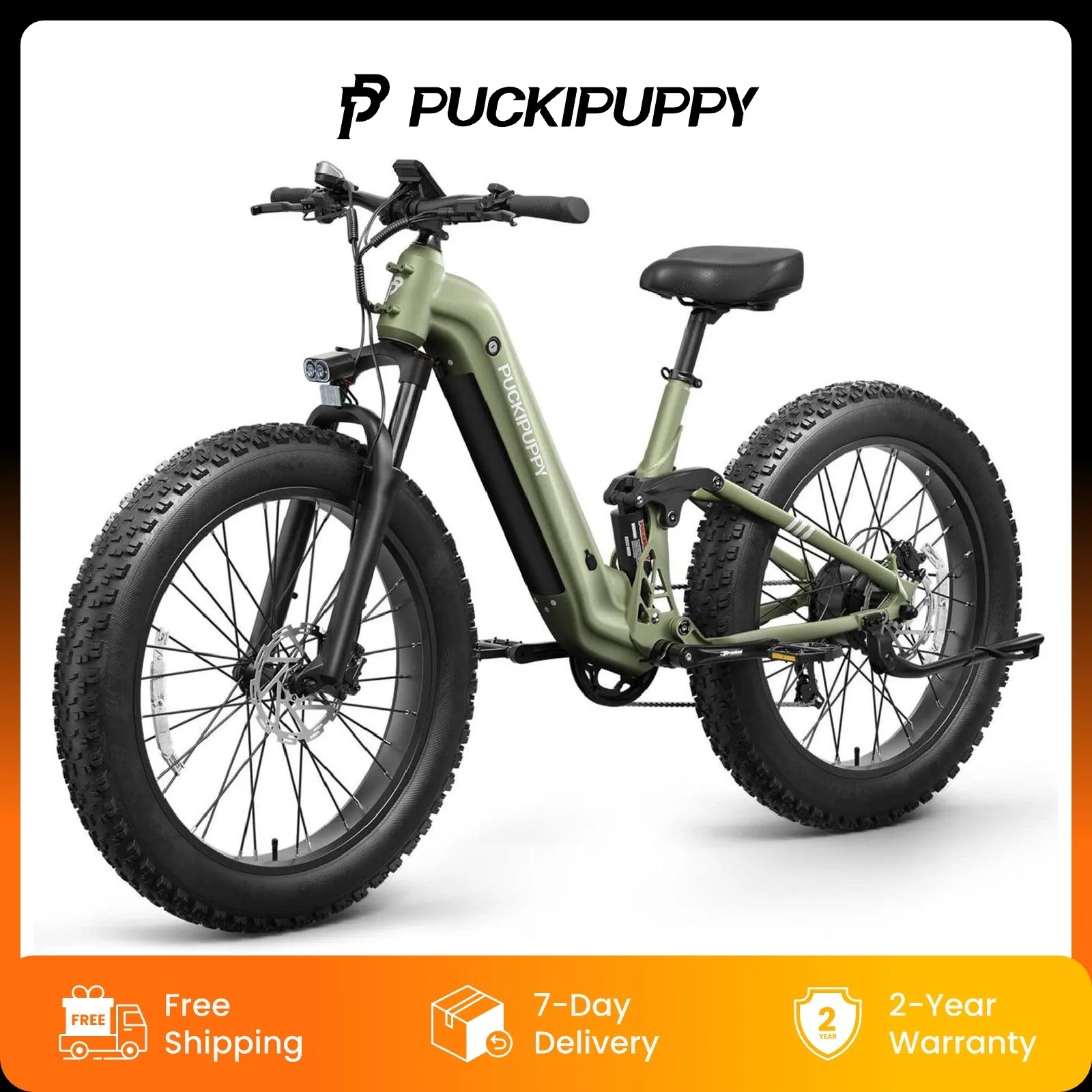 

PUCKIPUPPY Electric Bike for Adults 960W 48V 20AH 26" Fat Tire Full Suspension Ebike 7 Speed 80Miles Range 28MPH Mountain Ebike