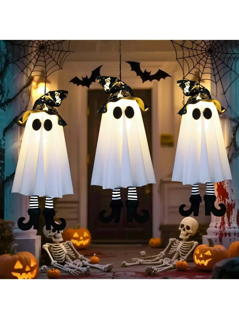 1/3 szt. Halloweenowe lampki LED, wiszące ozdoby w kształcie czarownicy i ducha, lampa horror do dekoracji domu, na podwórko, na imprezę Halloween, prezenty — 2