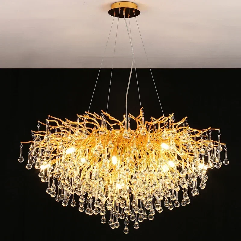 

New Luxury Crystal Chandelier Luxury Villa Art Living Room Creative Imitation Resin Water Drop Ceiling Lamp Room Decoration