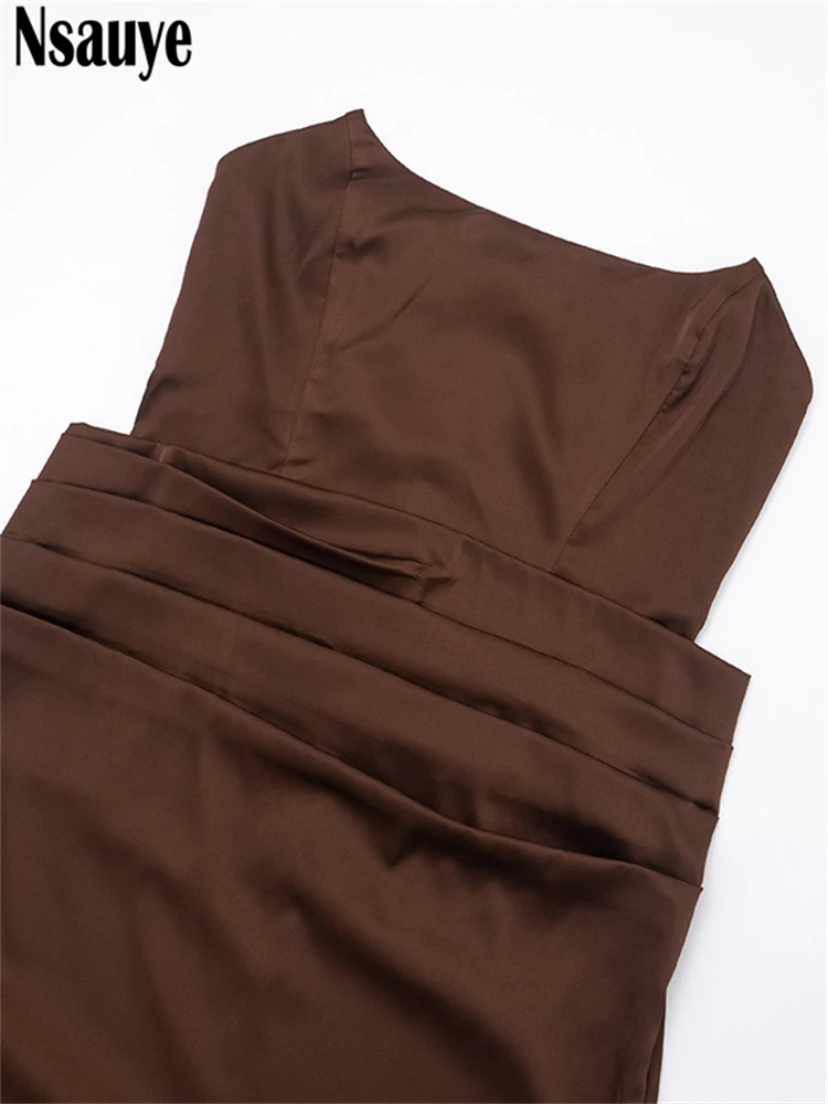 Nsauye Women Elegant Evening Party Satin Long New Fashion Bodycon Maxi Dress Tube Strapless Sexy Night Club Corset Dress 2026