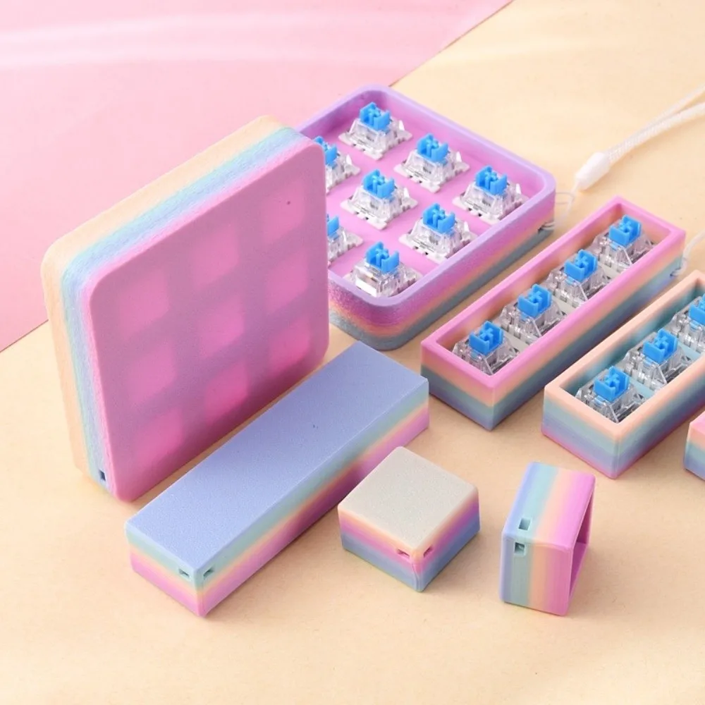 Plastic Mechanical Keyboard Switch Tester Attached Lanyard Rainbow Gradient Switch Display Case Keychain Style