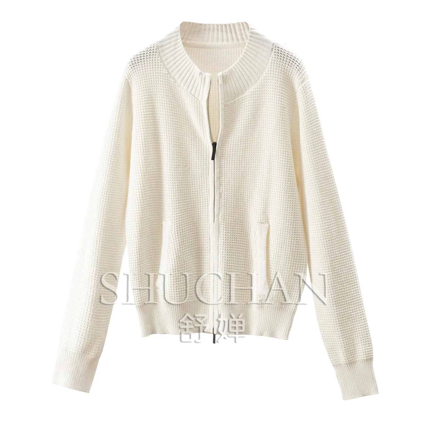 Sweater Slow-tone Texture Loose 100 Cotton Honeycomb Waffle Knitted Jacket Women F116 Long Sleeve Top