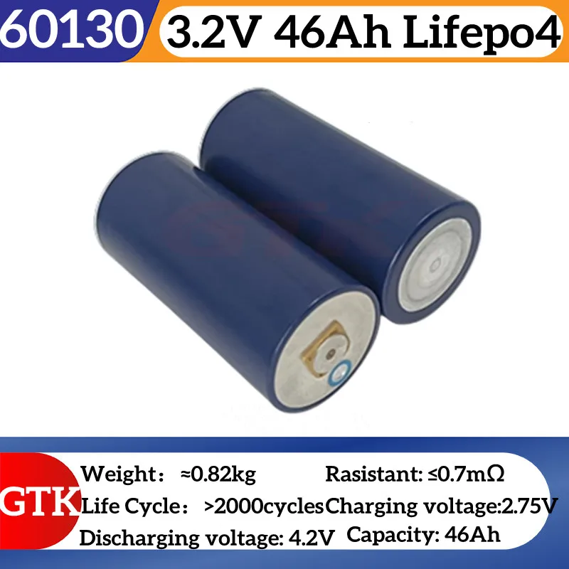 GTK 60130 3.2V 50Ah 46Ah Cylindrical Lifepo4 Battery for DIY 12V 24V 48V 60V 90Ah 460Ah AGV Solar System Golf Cart Battery Pack