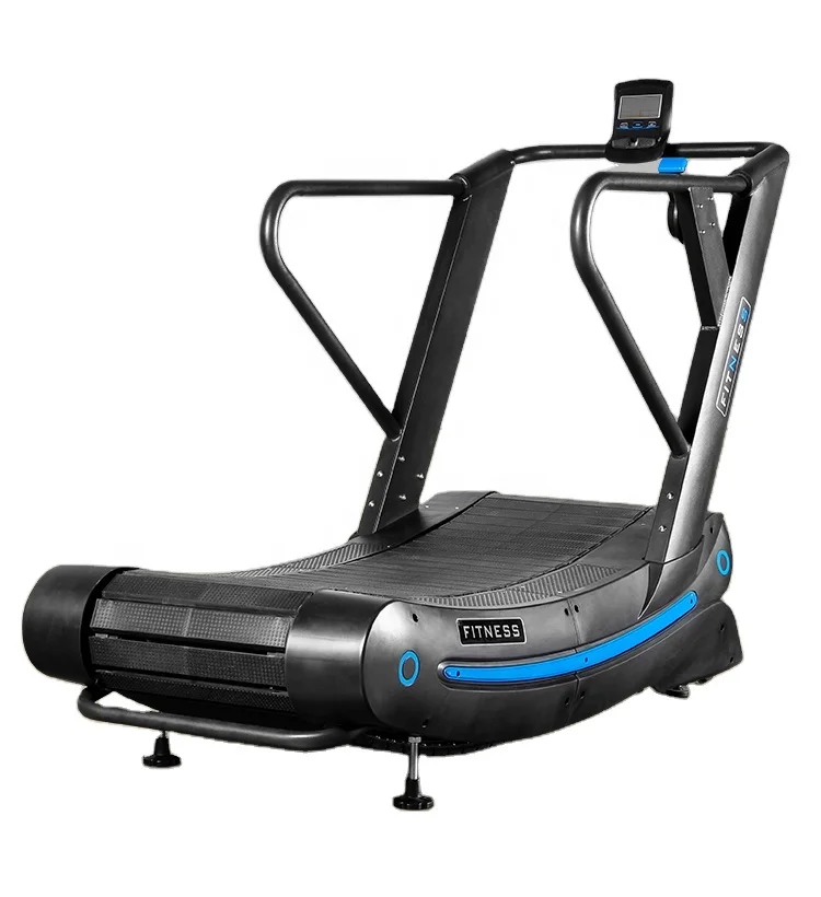 

Self-Generating Curved Unpowered Treadmill for Smart Fitness Cardio Function with Heart Rate Test Mechanical Driving Type