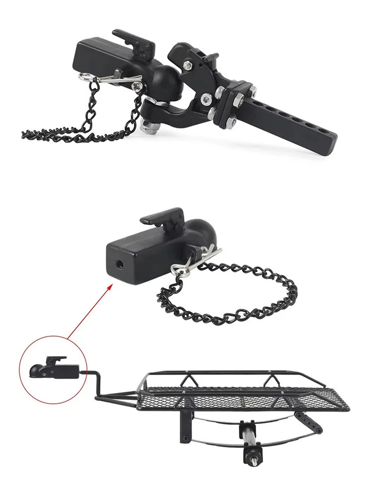 Metall-Anhängerkopf-Rettungsschlepphaken M3-Kupplungshalterung für 1/10 RC Crawler TRX4 TRX6 SCX10 90046 D90 Redcat GEN 8 Scout II CC01 TF2