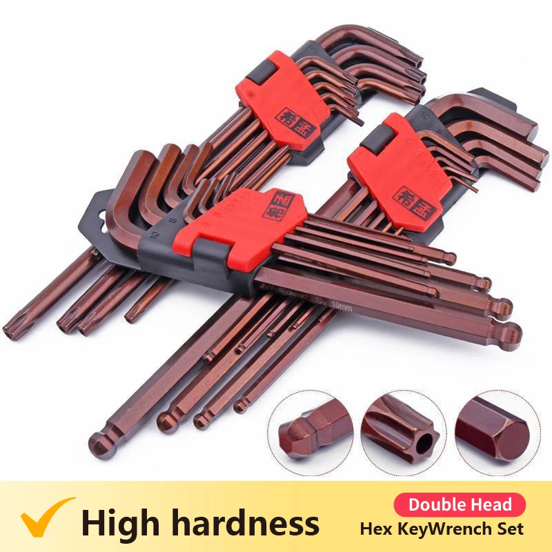 9pcs Universal Hex Key Wrench Set Long Short Arm Torx Flat Ball Double Head Spanner Set