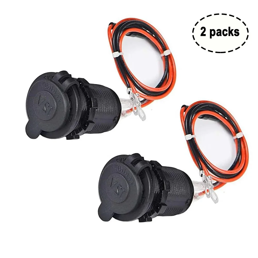 2pcs 12V Car Cigarette Lighter Socket Plug Socket For Truck Motobike Boats Marine ATV With Fuse & 60cm Cable