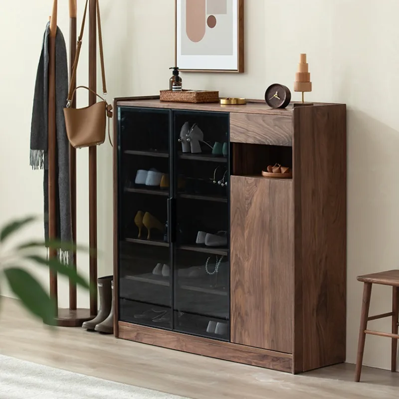 North American black walnut shoe cabinet Nordic living room porch cabinet Light luxury minimalist foyer partition cabinet