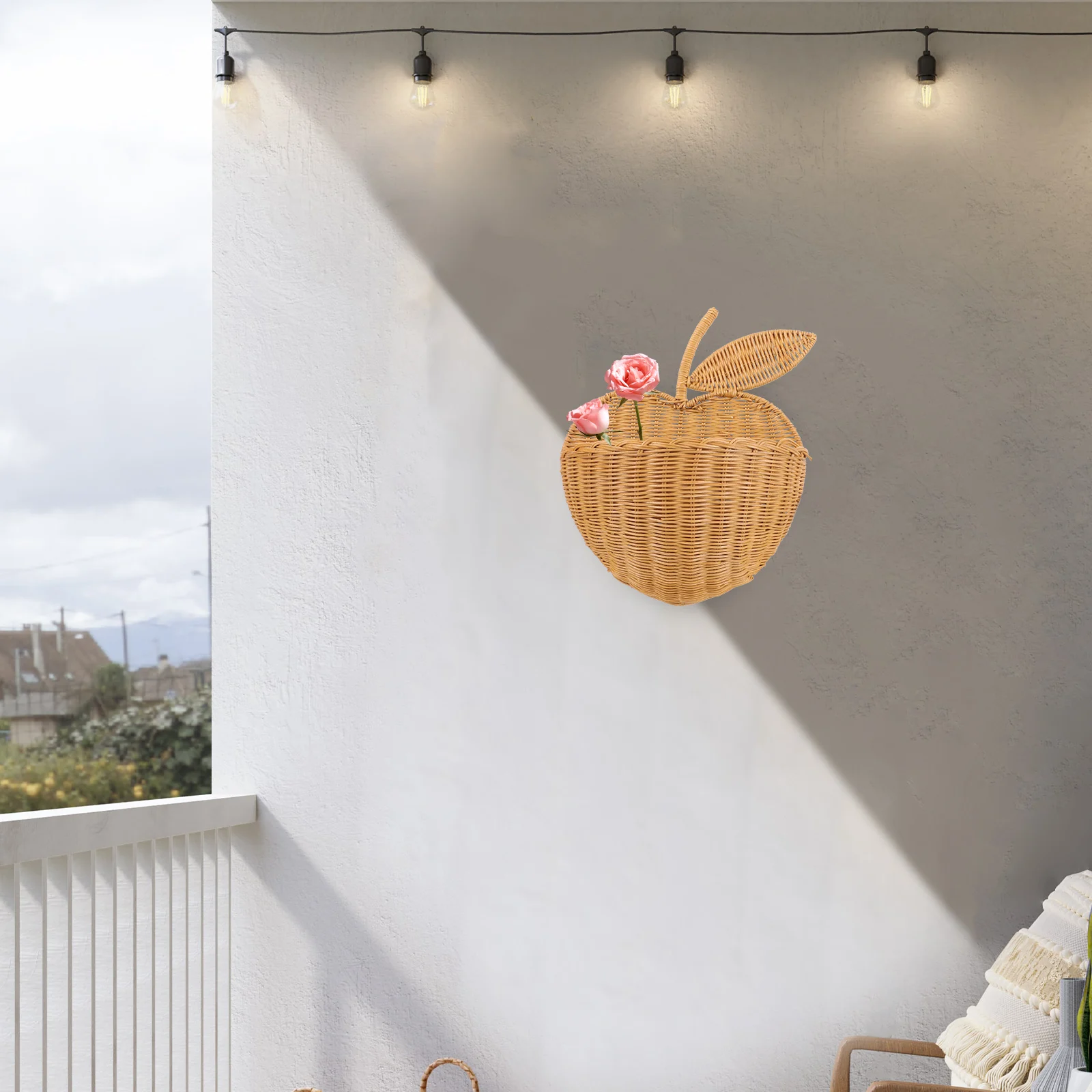 

s Yellow H Rattan Woven Hanging Basket made Apple Storage Home Decor Photo Rattan Basket Props Wall Hanging Straw Container