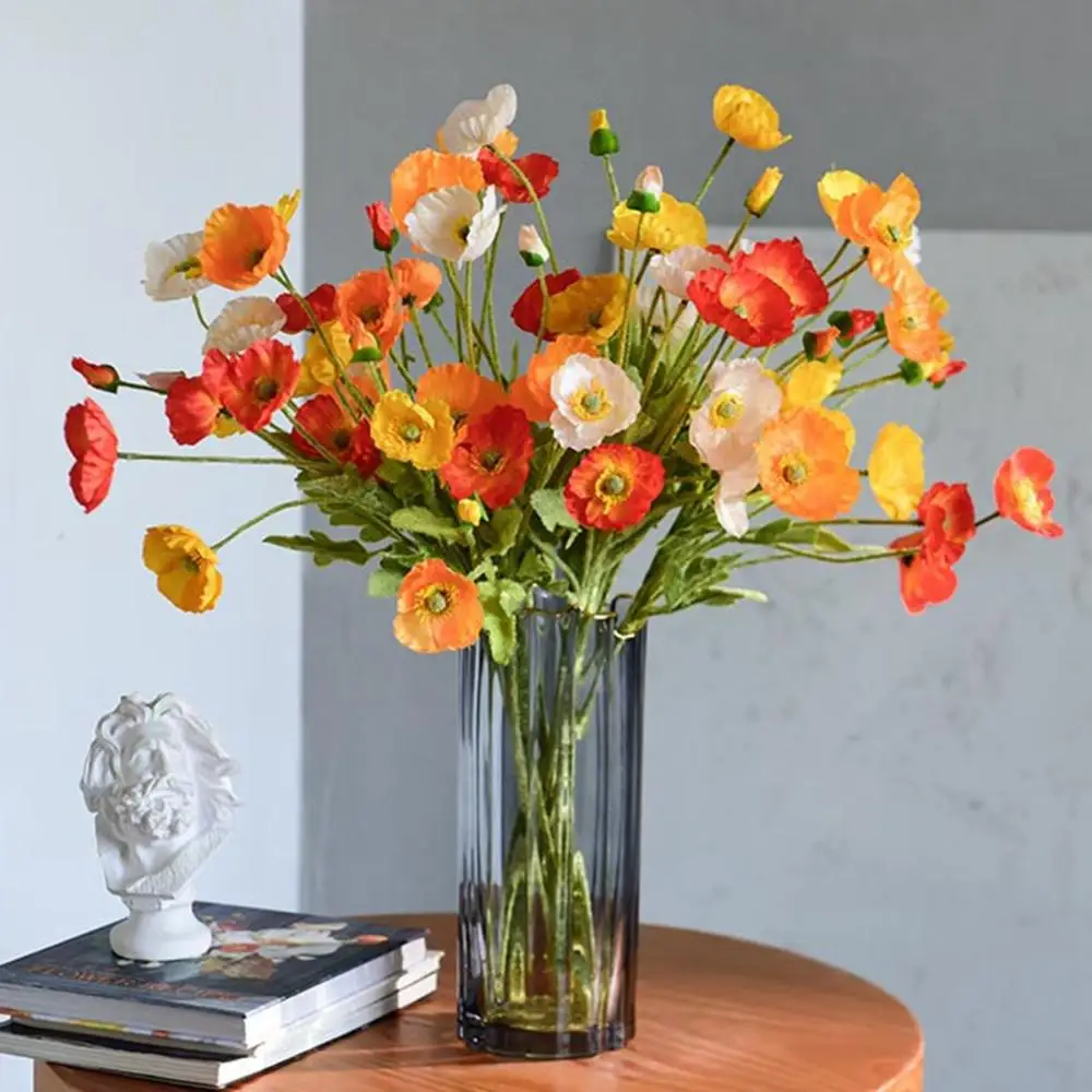

Color Flocking Stem Realistic Gorgeous Real Touch Faux Bouquet Artificial Papaver Rhoeas Silk Plants Fake Poppies Flowers