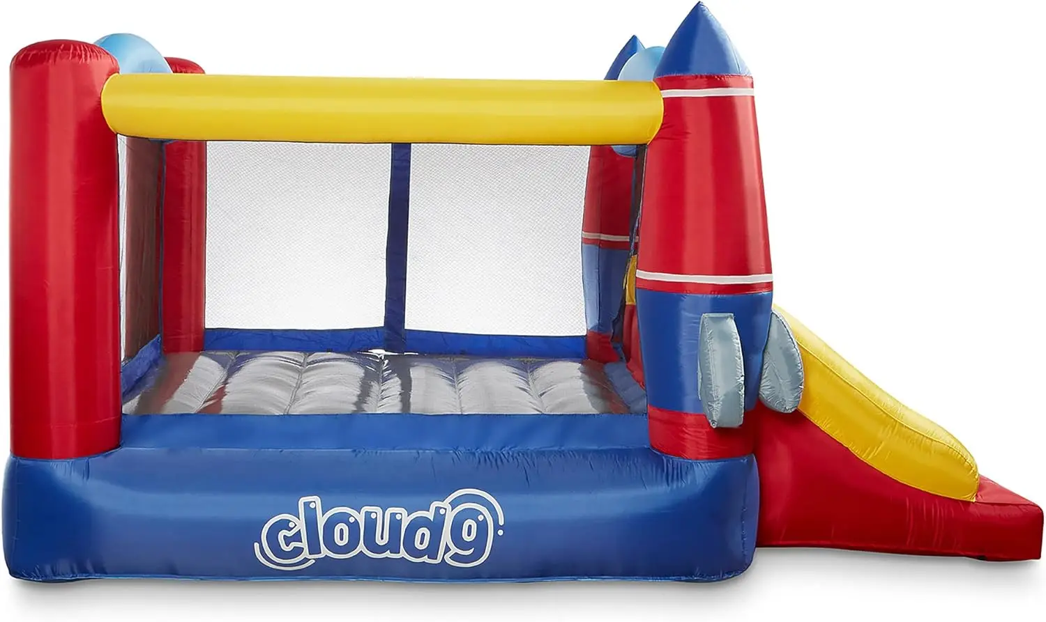 Aufblasbares Hüpfhaus und Gebläse, Raketen-Themen-Türsteher für Kinder mit Rutsche, inklusive Pfähle und Reparaturflicken