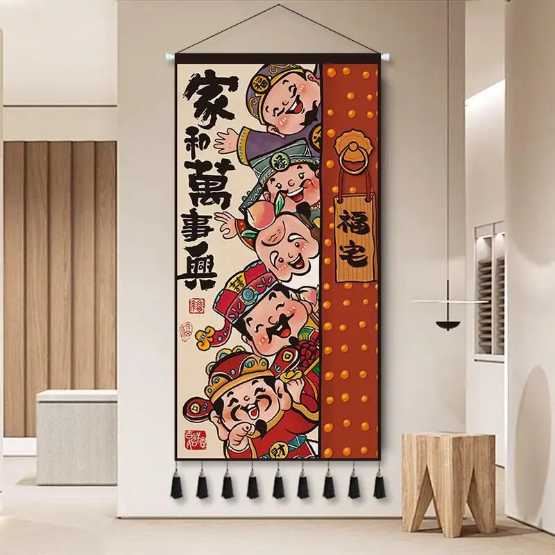 

Chinese Style Scroll Wall Painting The God of Wealth Fengshui Decoration Wall Art Hanging Tapestry Room Decor Aesthetic Poster