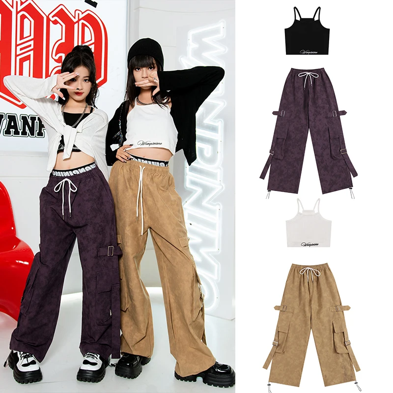 

New Kid's Street Dance Clothing Jazz Dance Set Girls Trendy Hip Hop Performance Costume Festival Party Cool Stage Outfits XH1675