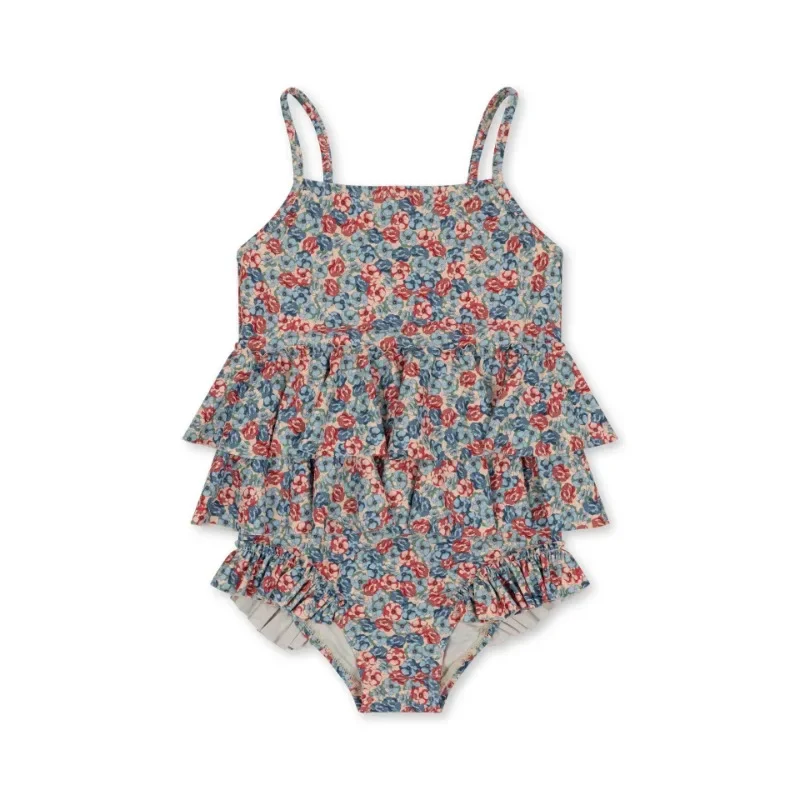 Maiô casual infantil para férias, série KS, suspensão floral de renda, maiô dividido peça única, combinando para meninas, verão, 2024