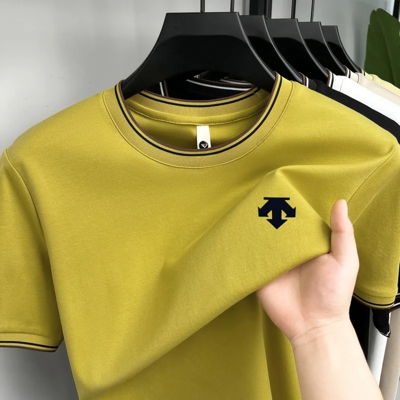 

New Men's 100% Cotton T-Shirt Trend Round Neck Breathable Short Sleeved Designer Solid Color Print Top Athleisure Men's Clothing