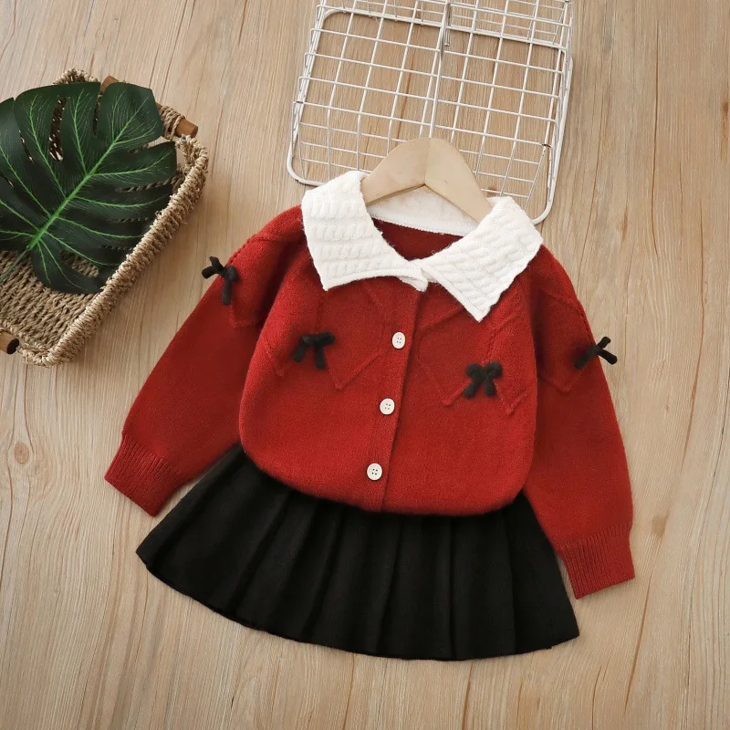 

Платье для девочек, комплекты одежды, весна-осень 2021, детские шерстяные трикотажные свитера, пальто, юбки, детский костюм принцессы для детской одежды, От 6 лет