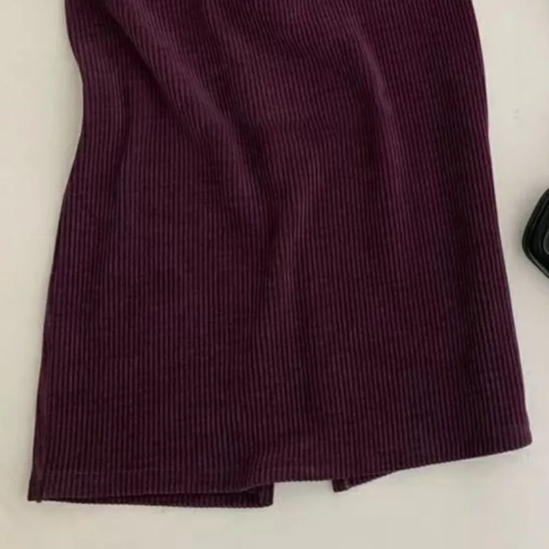 OCEANLOVE سروال قصير التنانير النساء الصلبة الخريف الشتاء ألف خط أنيقة تنورة طويلة الكورية موضة بسيطة عالية الخصر الرجعية Jupe فام #6