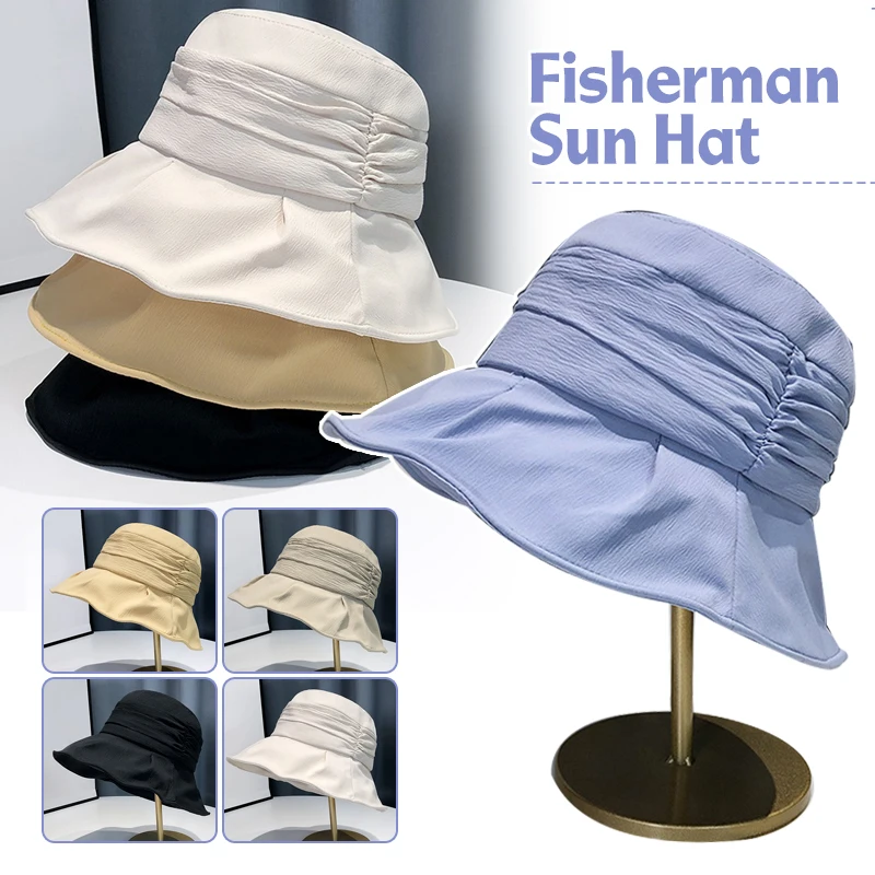 

Women Summer Stylish Pleated Bucket Hats Temperament Fashion All-match Modern Panama Hat Trend Bucket Hat Lady Sunshade Sun Cap