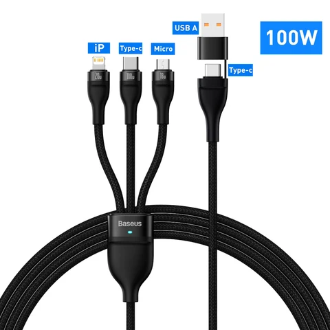 Кабель Baseus 3 в 1 USB C для зарядки iPhone, Macbook Pro, Samsung, Xiaomi — фото товара
