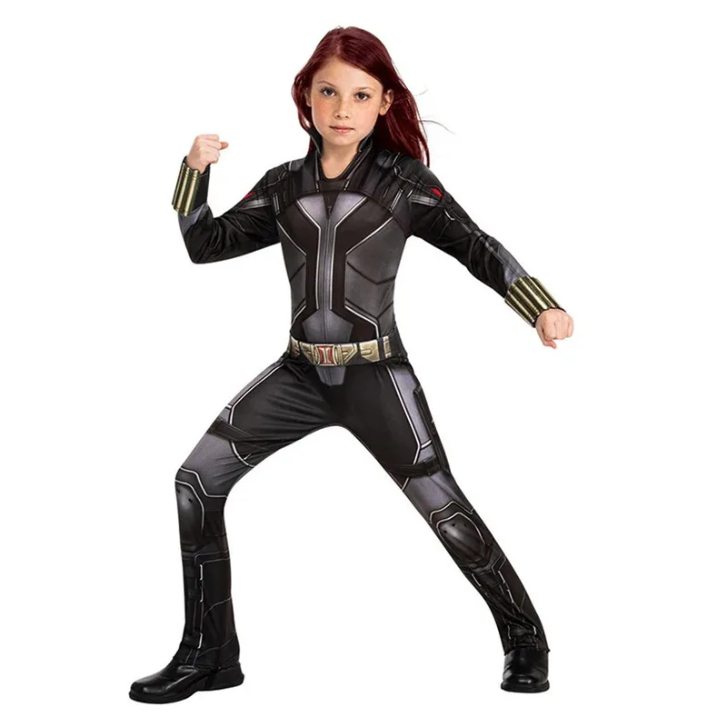 

Superhero Black Widow Dress Girl Halloween Costume for Kid Zentai Jumpsuits Cosplay Anime Carnival Movie Black Widow Disguise