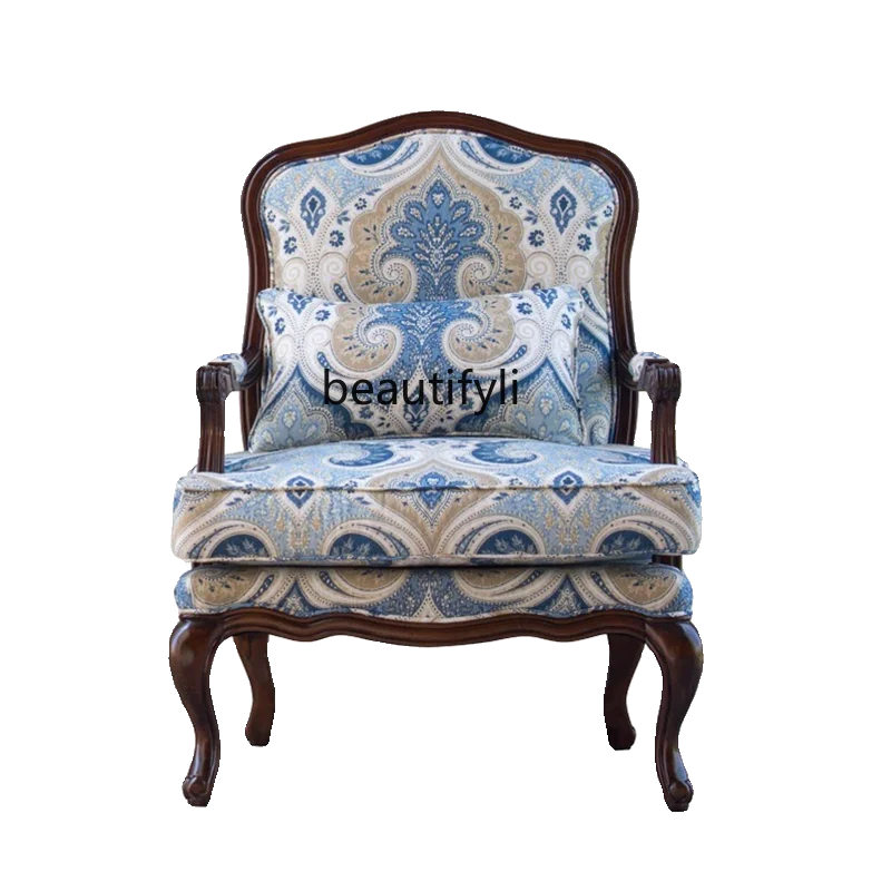 

American Style Living Room Leisure Chair European Style Retro Balcony Bedroom Single French Fabric Desk Chair