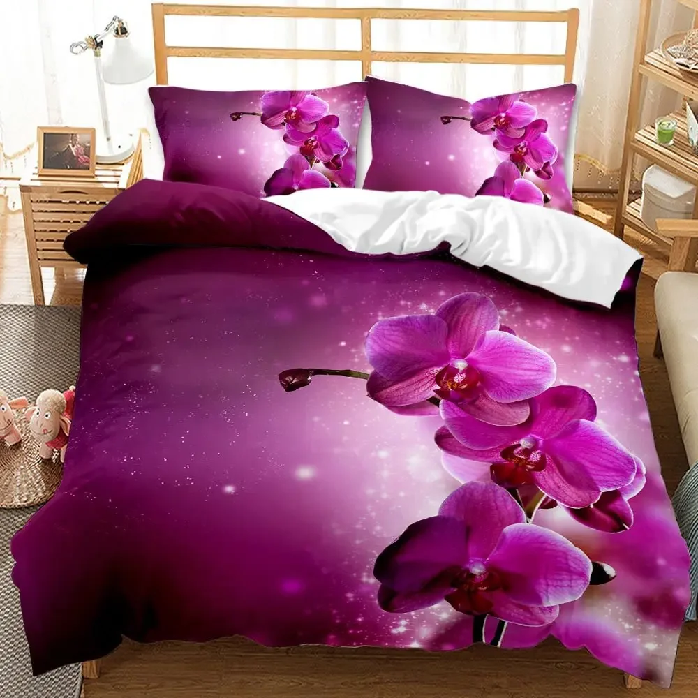 

Purple Beautiful Flowers 3D Printed Bedding Set Cozy Soft Duvet Cover Set King Queen Twin Size Birthday Gift Bedroom Decoration