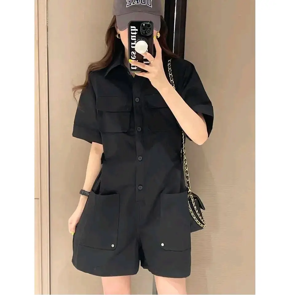 カジュアル ルーズ 通勤 ジャンプスーツ レディース ワークウェア パンツ ハイウエスト ストレートレッグ ポリエステル繊維 快適 ファッション性 抗老化