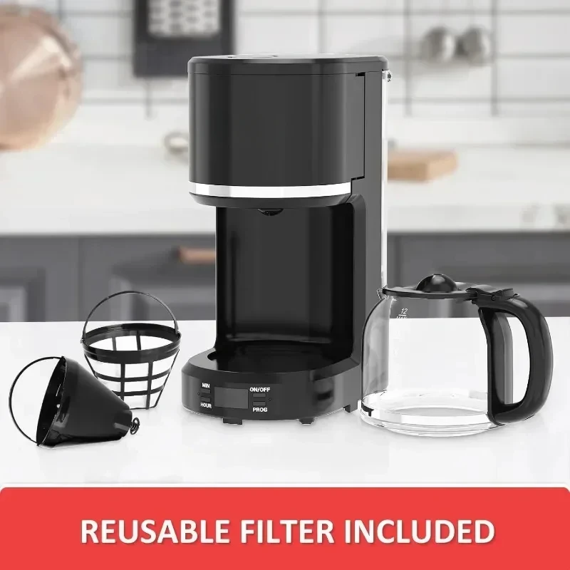 Coffee Maker Reusable Filter Programmable Coffee Maker for Home and Office Removable Water Tank Drip-proof Carafe