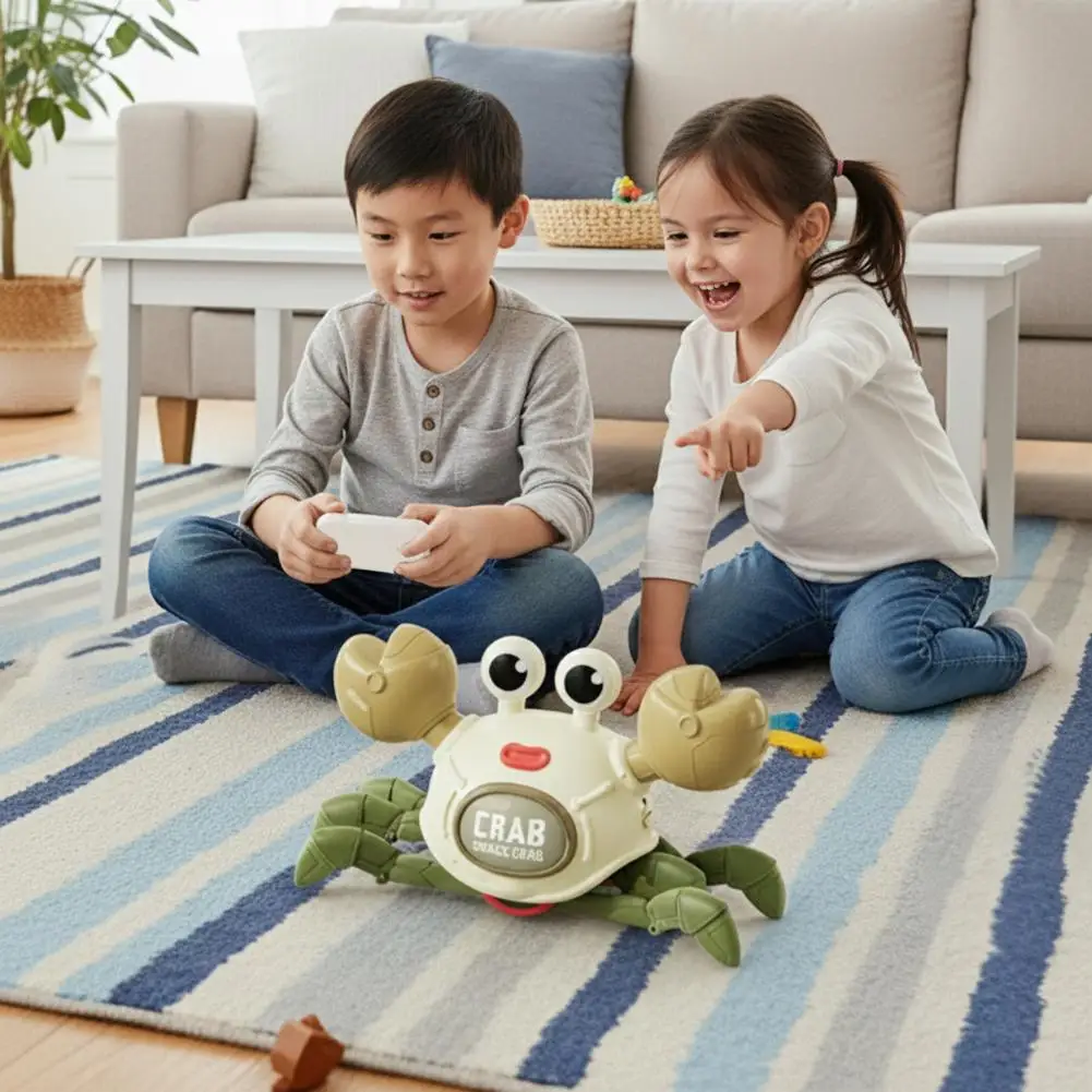 لعبة السلطعون الميكانيكية الكهربائية القابلة لإعادة الشحن للتحكم عن بعد 360 درجة °   أداة موسيقى روبوتات الرقص الدوارة هدية للأولاد والبنات