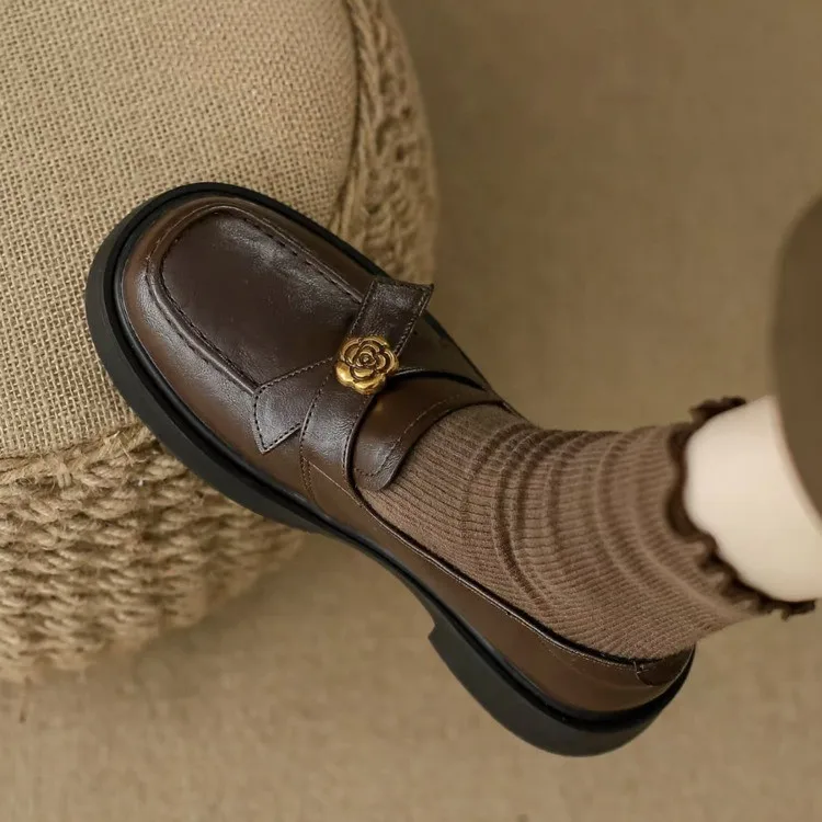 

Высококачественные женские туфли с круглым носком, черные лоферы для женщин, женские туфли на плоской подошве из натуральной кожи, повседневная обувь