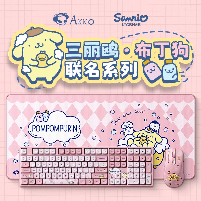 

Kawaii Sanrio 5108b Pom Pom Purin Tthree-Mode Mechanical Keyboard Mouse Combos Anime Pompompurin Rgb Keyboard Game Keyboard Gift