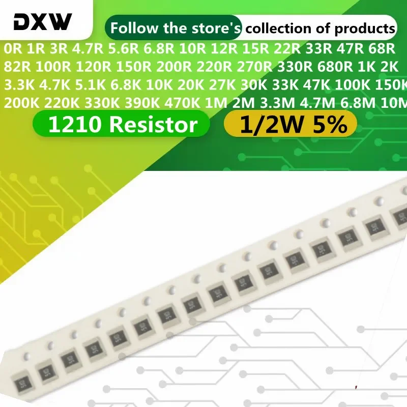 

100 шт./партия 1210 SMD резистор 1/2 Вт 0R-10M 10 33 100 220 330 510 Ом 150R 270R 470R 2,2 K 4,7 K 1K 10K 3K 39K 68K 100K 470K 1M 5%