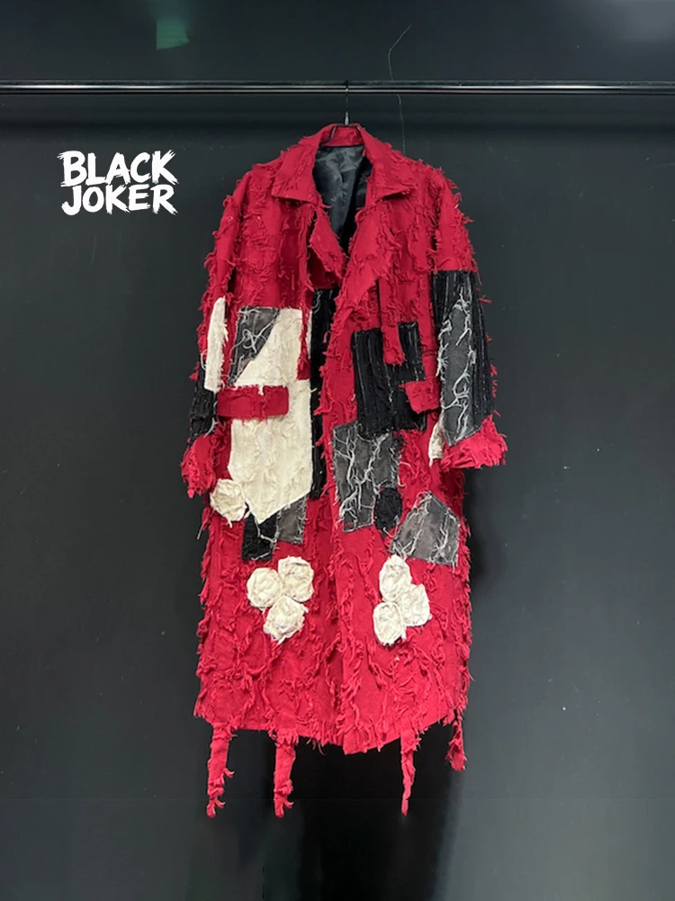 BLACK JOKER Original design Multi-layered Tassel Embroidery Patchwork vintage jacket fashion style Trench coat chic overcoats