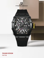 PAGANI-Montre à quartz pour homme, 42mm, VH65, boîtier noir, verre saphir, acier inoxydable, étanche à 50m, PD1738, nouveau